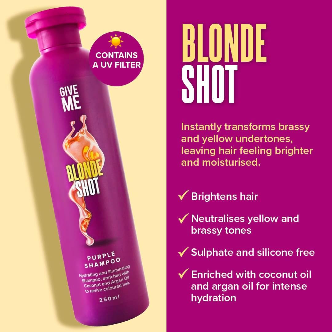 Cosmetics Purple Shampoo, Blonde Shot Enhancing Toning, No Yellow for Coloured Hair, Free from Sulphate Silicone Paraben, Enriched with Coconut and Argan Oil