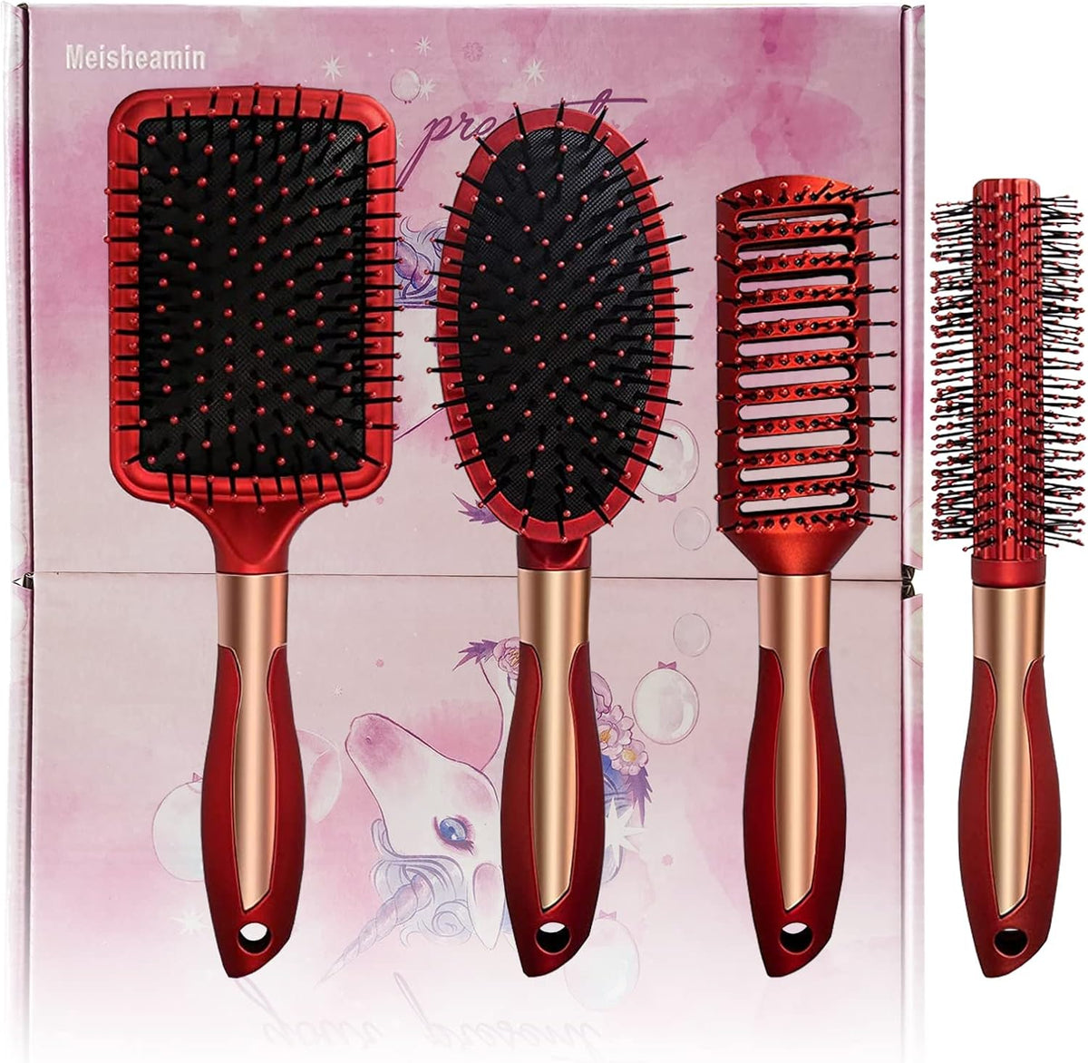 4 Pcs Hair Brush Set,Anti Static Massage Oval Comb,Detangling Brush round Vent Hair Brush,Detangling Hairbrush for Women Men and Kids