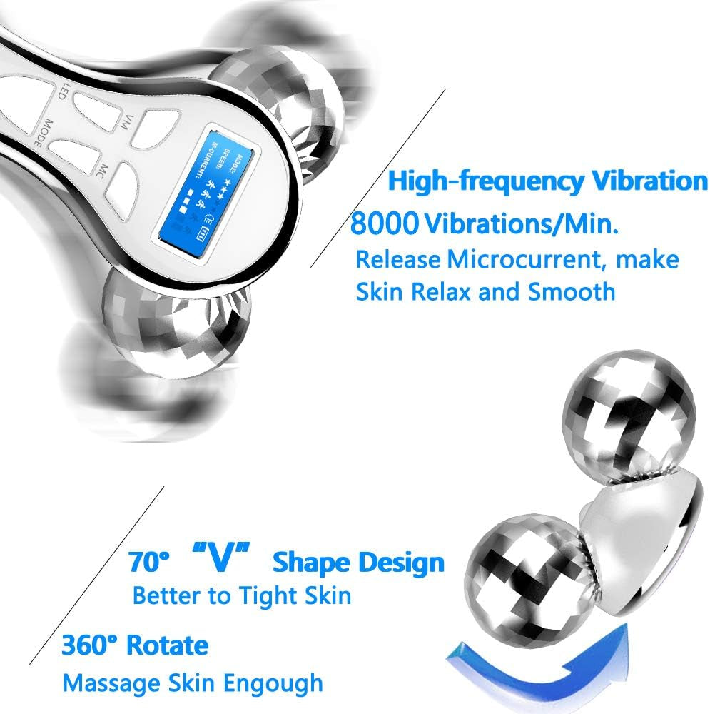 4D Microcurrent Face Massager Roller,Electric Rechargeable Face Lift Roller Arms Legs Massager for Skin Care Facial Massager Tool