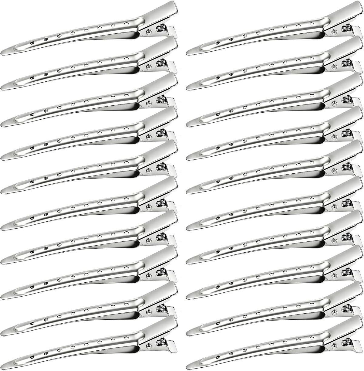 Pin Curl Clips, 24 PCS 3.5 Inch Silver Metal Duck Bill Hair Clips | Rustproof Alligator Hair Pins, Professional Styling Clips for Hair Sectioning, Curls & Hair Extensions DIY Hair Accessories