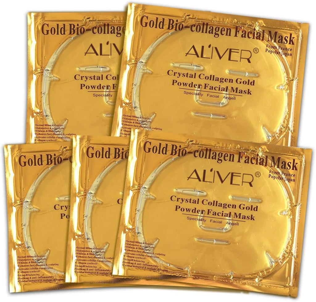 24K Gold Bio Collagen Crystal Face Mask + Eye Mask + Lip Mask, anti Ageing Skin Care (5Pairs/Set)