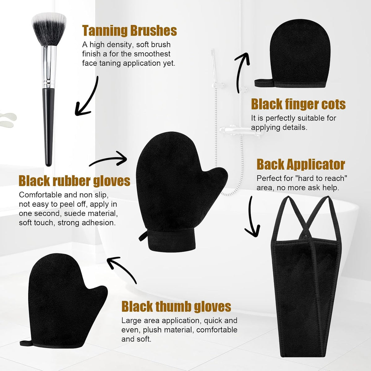 5 in 1 Self Tanning Mitt and Brush Self Tan Mitt Glove Tanning Brush for Body and Face Fake Tan Brushes Lotion Applicator for Back Tanner Applicator Back Tanning Mitts Reusable Prevent Stained Hands
