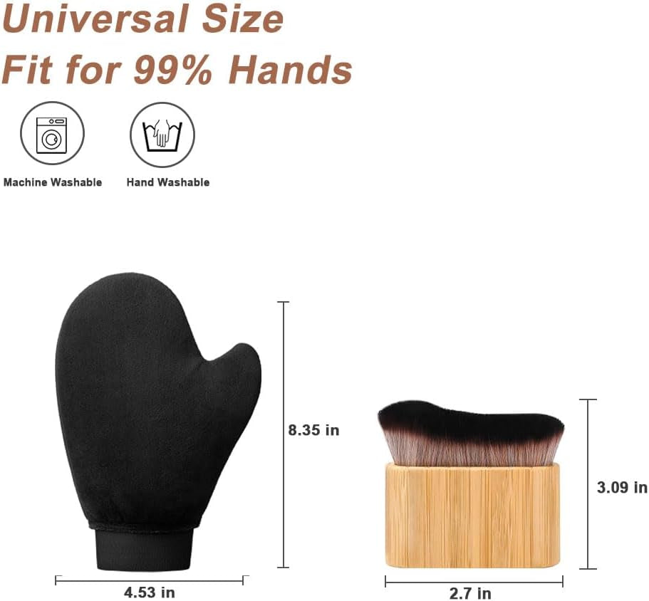 2 in 1 Luxury Velvet Tanning Mitt and Brush, Fake Tan Mitt, Tanning Brush | Streakless Self Tan Mitt Applicator, Self Tanning Mitt and Brush for Face and Body,Tanning Gloves for Lotion,Sunless