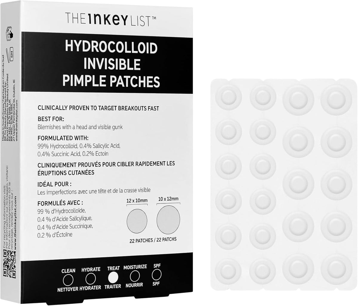 Hydrocolloid Invisible Pimple Patches 22 Pack | Ultra-Thin Spot Patches with Salicylic Acid and Succinic Acids Absorb Impurities, Unclog Pores and Calm Redness