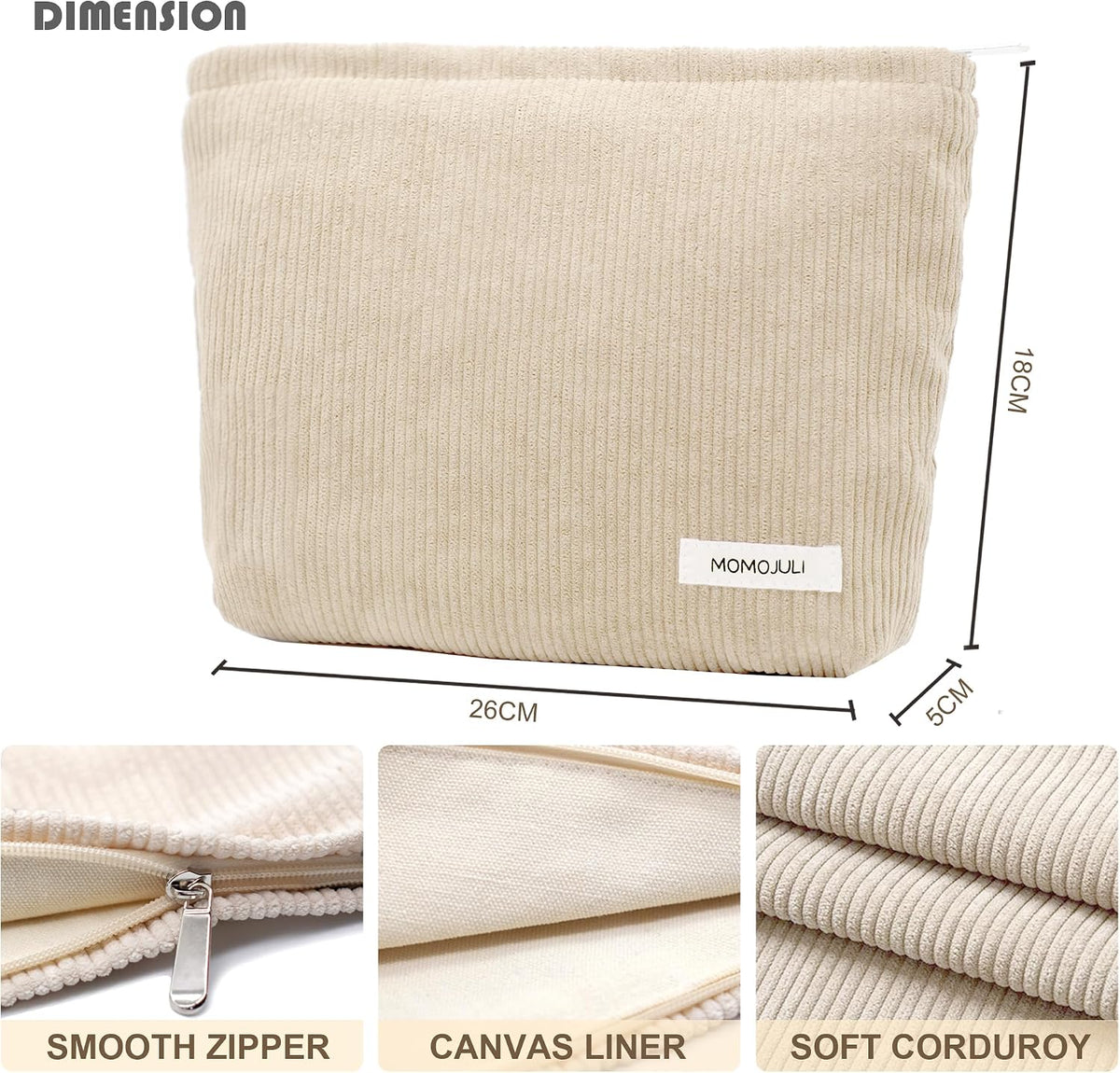 Corduroy Makeup Bag Cosmestic Bag Large Capacity Ladies Women Aesthetic Make up Organizer Accessories Zipper Pouch Purse