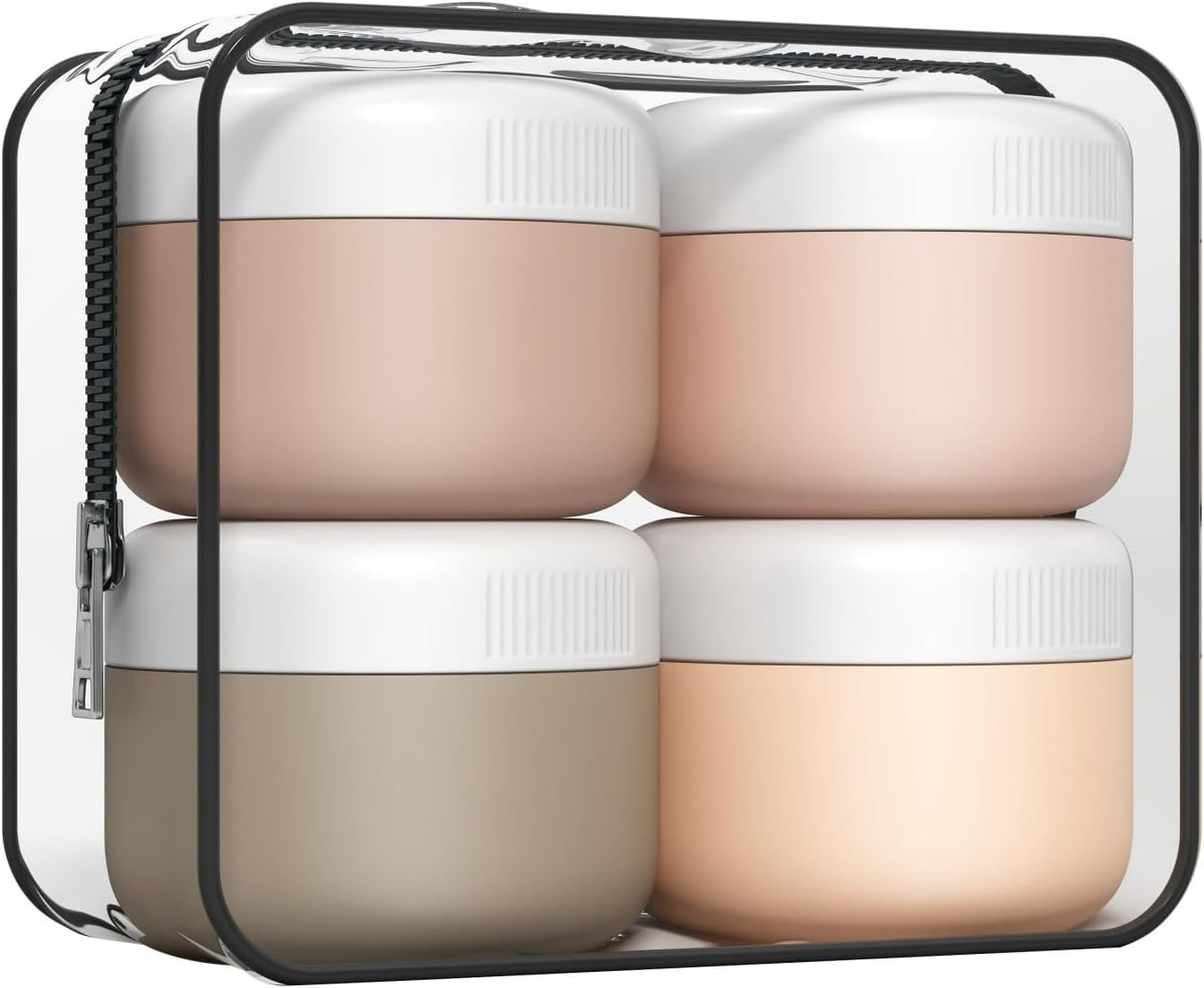 Silicone Travel Pots, Containers for Toiletries with Spatulas Tool and Clear Bag, TSA Approved Cream Jars, Leak-Proof Travel Essentials for Cosmetic 40Ml /(4 Pack)