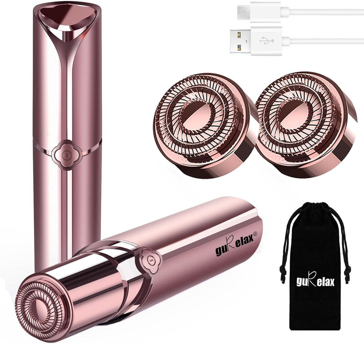 Facial Hair Removal for Women,  Touch Painless Face Shavers for Women,Hair Removal Device Rechargeable, Included 2 X Replacement Heads,Peach Ladies Face Shaver for Upper Lip, Chin, Mustache