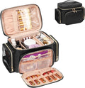 Makeup Bag Large Travel Make up Bag Organiser for Women PU Leather Toiletry Bag Portable Makeup Case with Brushes Compartments, Black