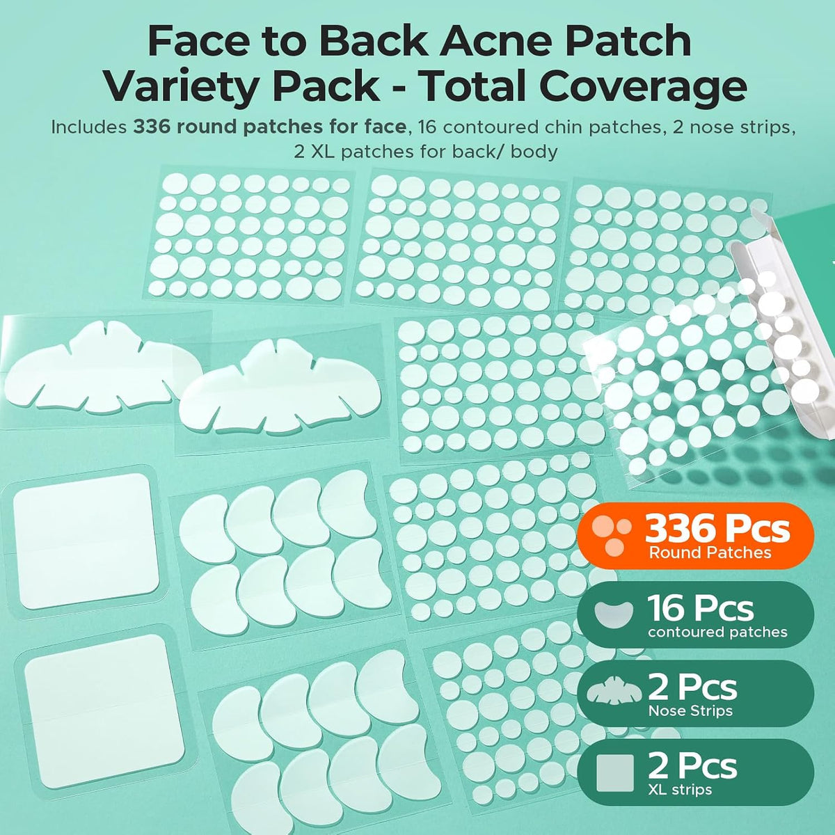 Hydrocolloid Pimple Patches Variety Pack (6 Sizes 4 Shapes 356 Count) | Gentle Blemish Care for Face, Acne Patch for Zit Breakouts on Cheeks, Forehead, Chin, Nose, Back, Suitable for All Skin Types