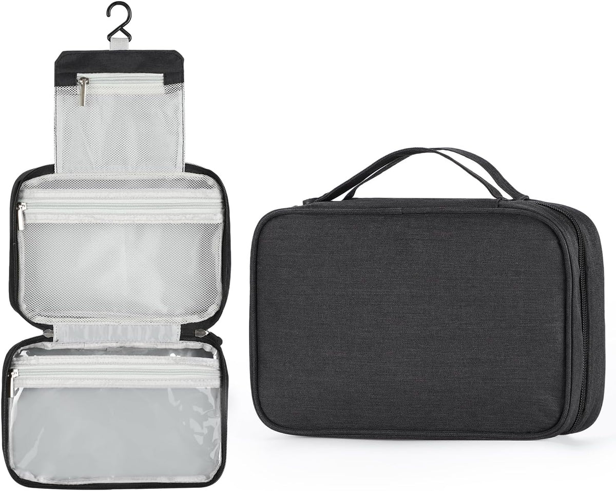 Hanging Toiletry Bag,  Portable Travel Toiletry Bags for Women Men, Waterproof Make up Wash Bag with Hook and Handle for Gym, Shower and Cosmetics(Black)