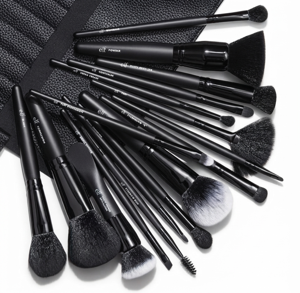 ELF The Ultimate Makeup Brush Set & Travel Roll -  17-Piece Brush Kit