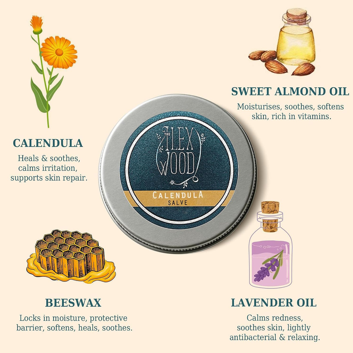 Calendula Salve All-Natural Skin Balm 100Ml | Handmade in UK, Moisturising, Soothes Dry Skin & Itching. for Hands, Arms, Legs & Feet. Cruelty-Free, Plastic Free.