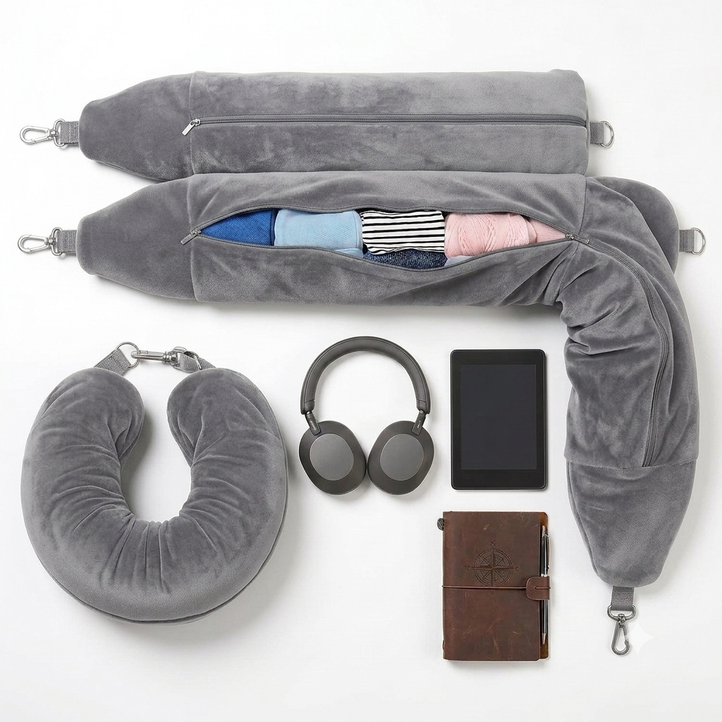 Stuffable Neck Pillow for Travel - Grey