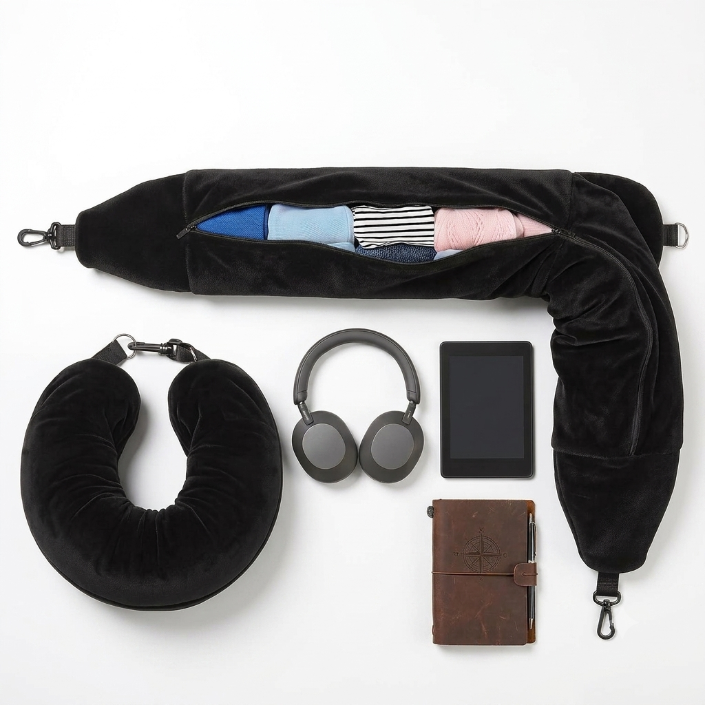 Stuffable Neck Pillow for Travel - Black