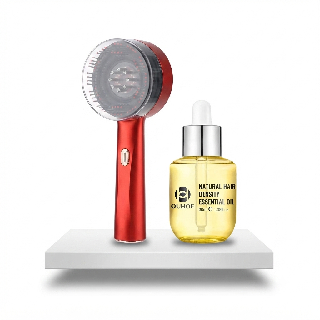 Electric Vibration Massage Comb - Grey/Red/With Essence