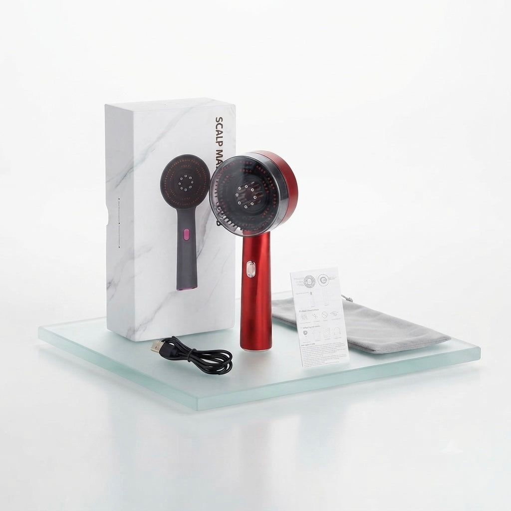 Electric Vibration Massage Comb - Grey/Red/With Essence