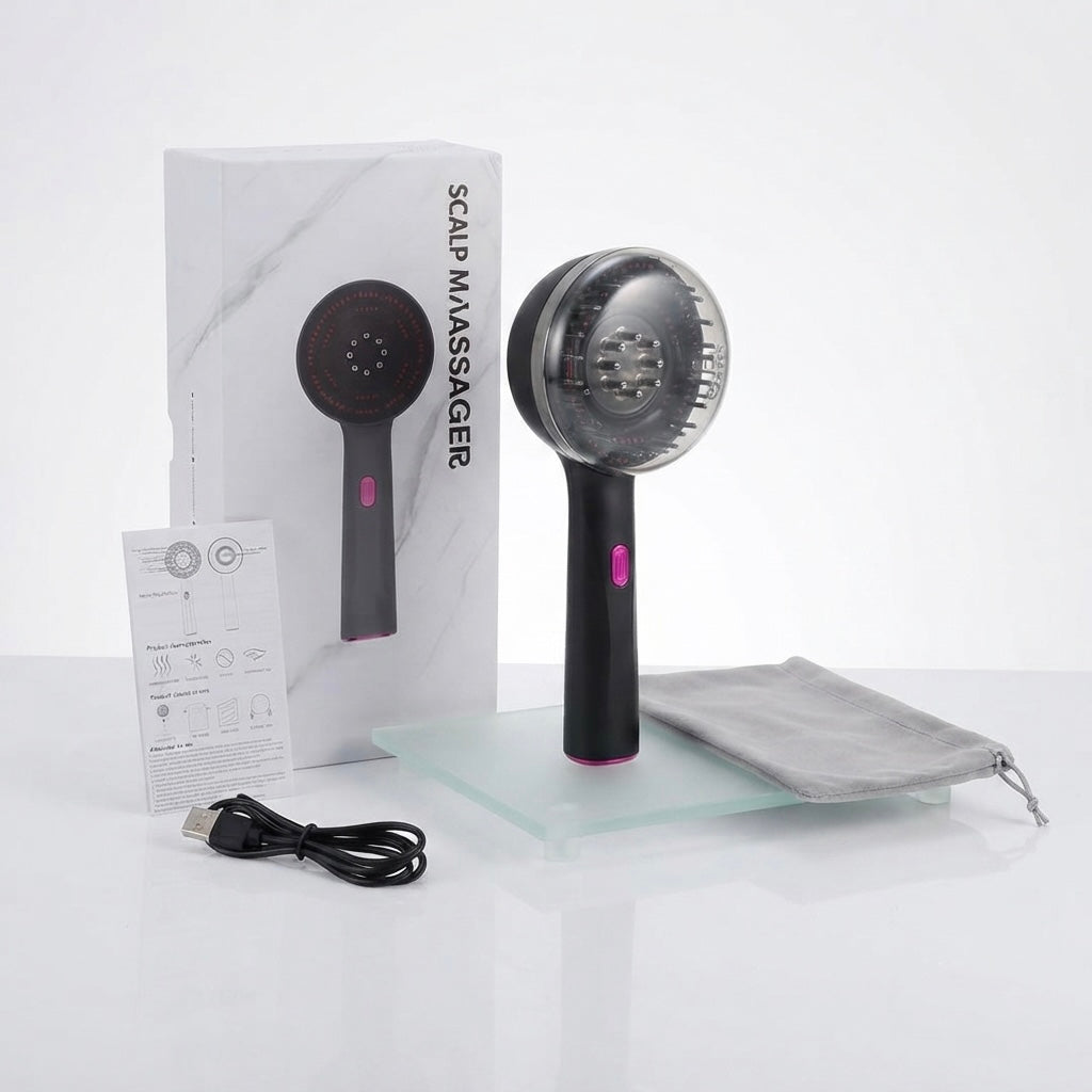 Electric Vibration Massage Comb - Grey/Red/With Essence