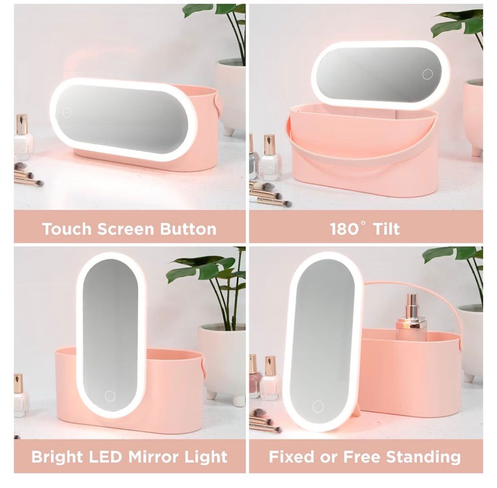Makeup Vanity Case with LED Mirror - Pink