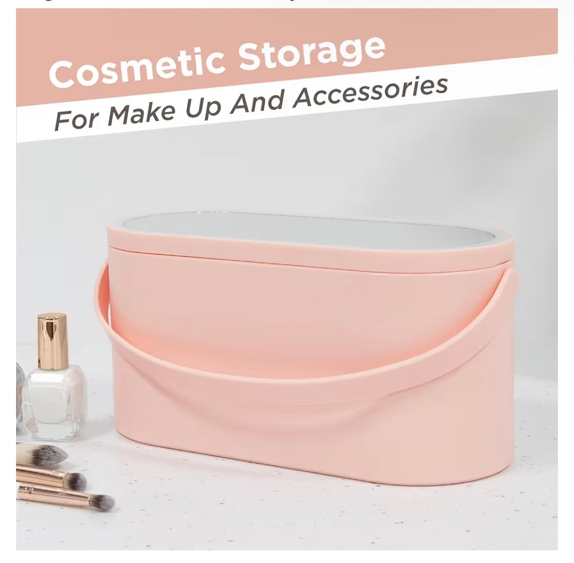 Makeup Vanity Case with LED Mirror - Pink