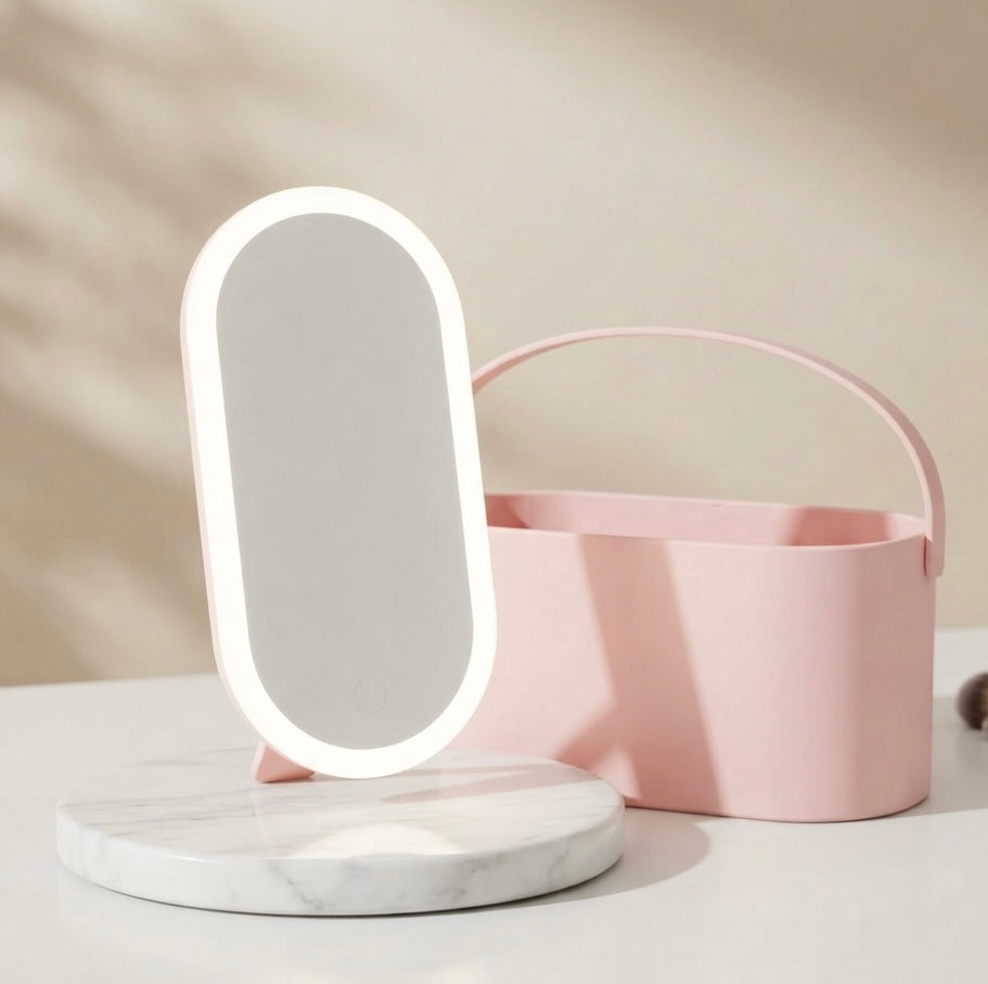 Makeup Vanity Case with LED Mirror - Pink