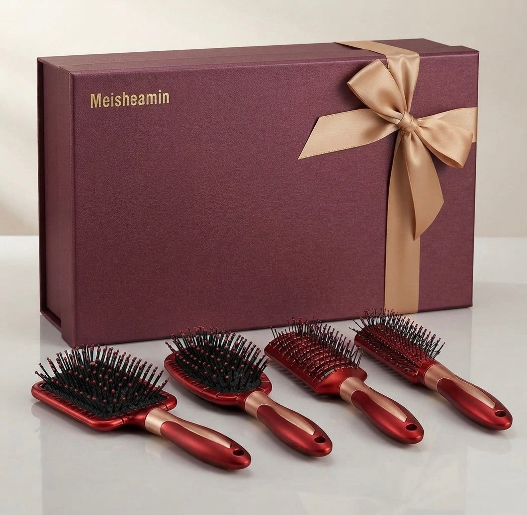 Hair Brush 4PCS Set - Red