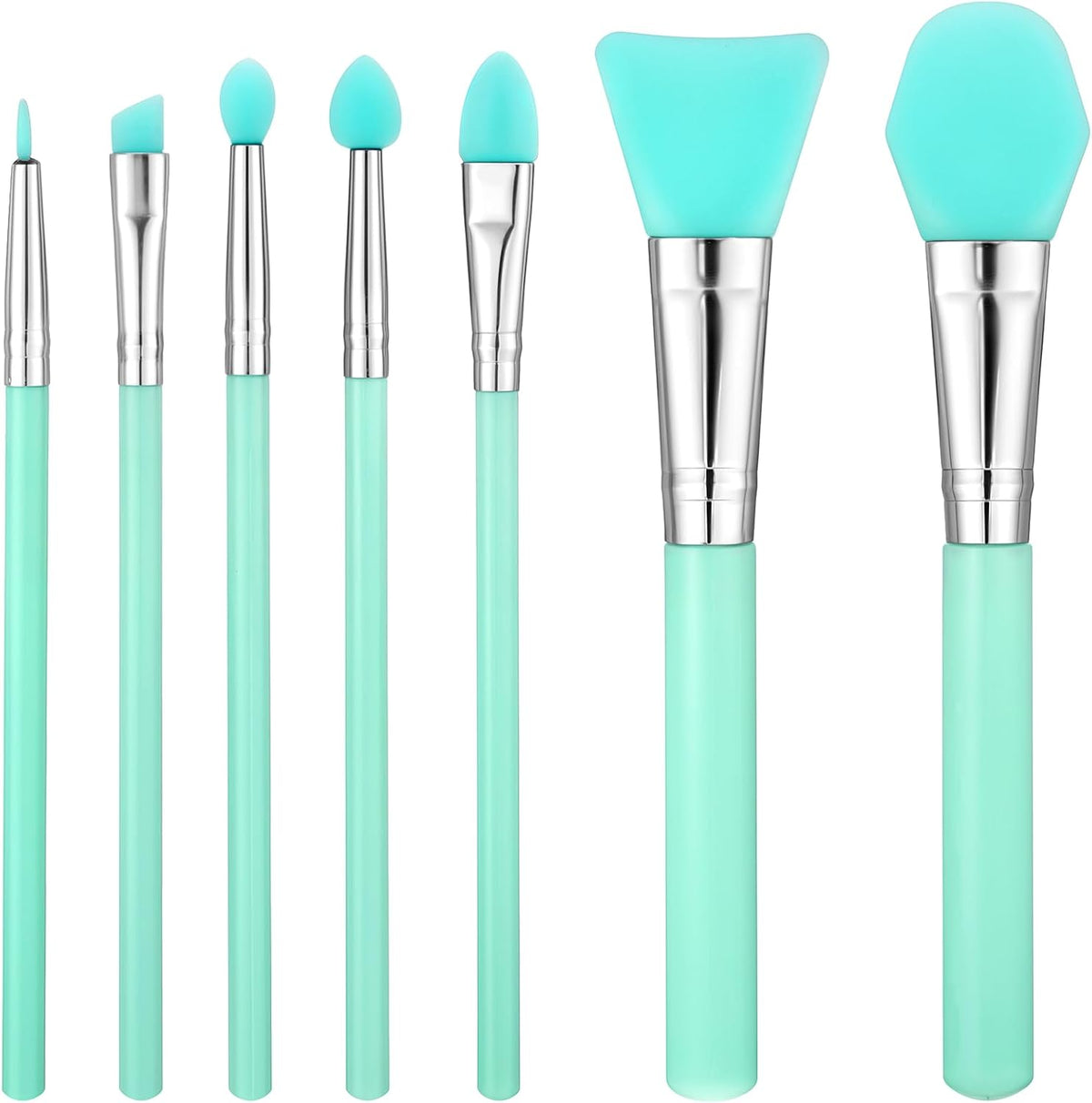7 PCS Silicone Makeup Brushes, Silicone Brush Applicator Kit for Skin Care Eyebrow Eye Shadow, Mint Green