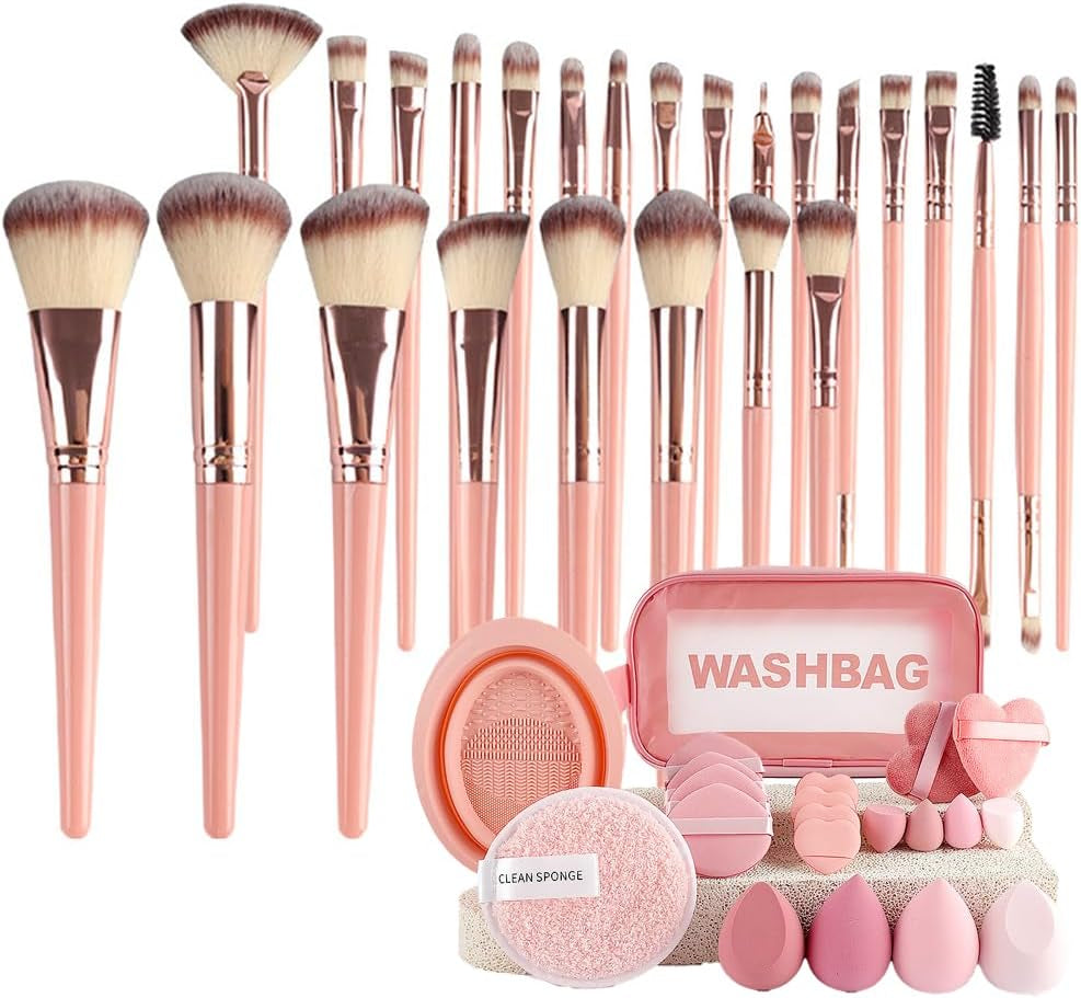 Make up Brushes,46 Pcs Multi-Functional Makeup Brushes,Pick Make up Brush Set with Storage Bag,Ponder Puff and Clean Sponge,Blending Face,Eyelash & Eyes Makeup Brush for Women