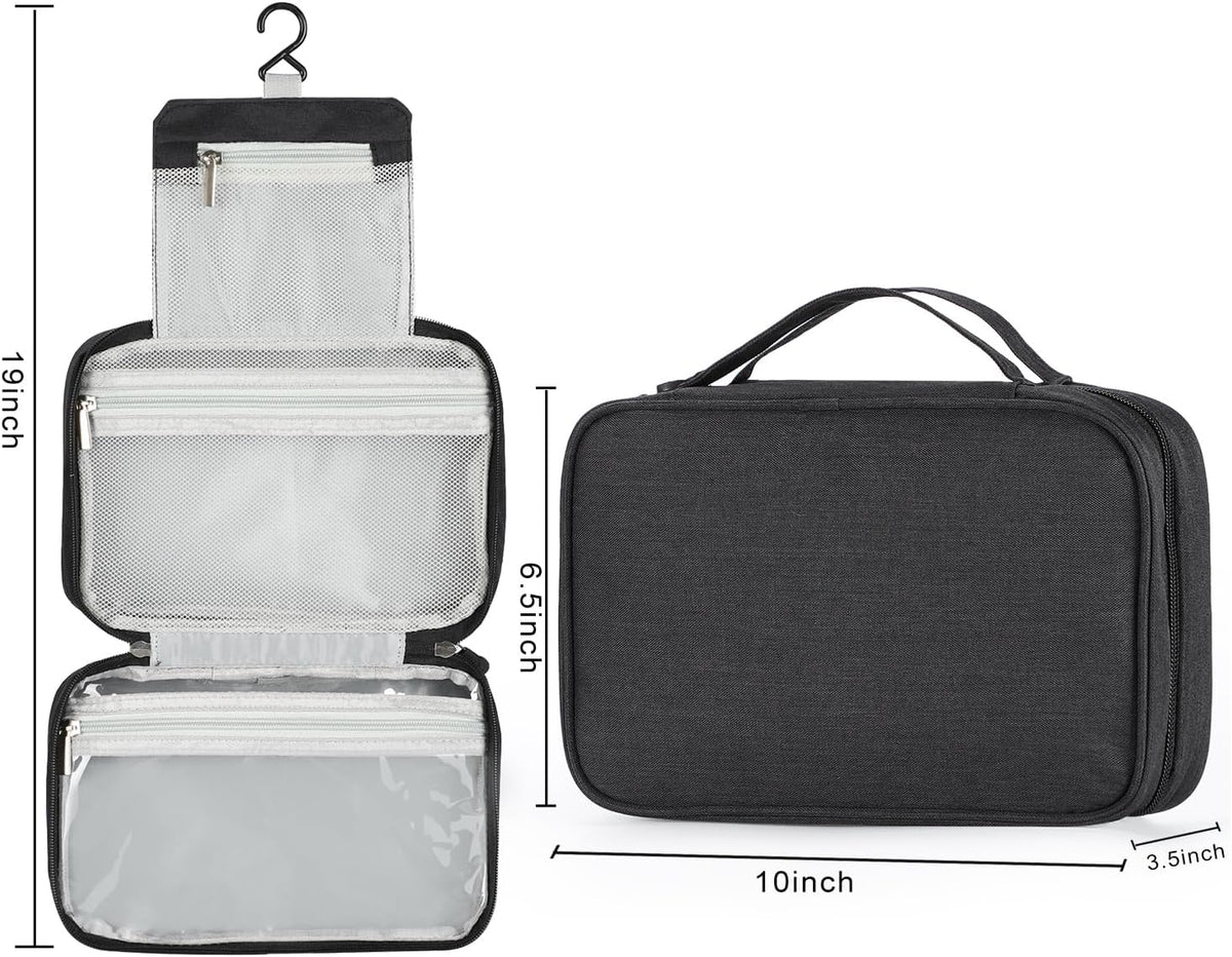 Hanging Toiletry Bag,  Portable Travel Toiletry Bags for Women Men, Waterproof Make up Wash Bag with Hook and Handle for Gym, Shower and Cosmetics(Black)