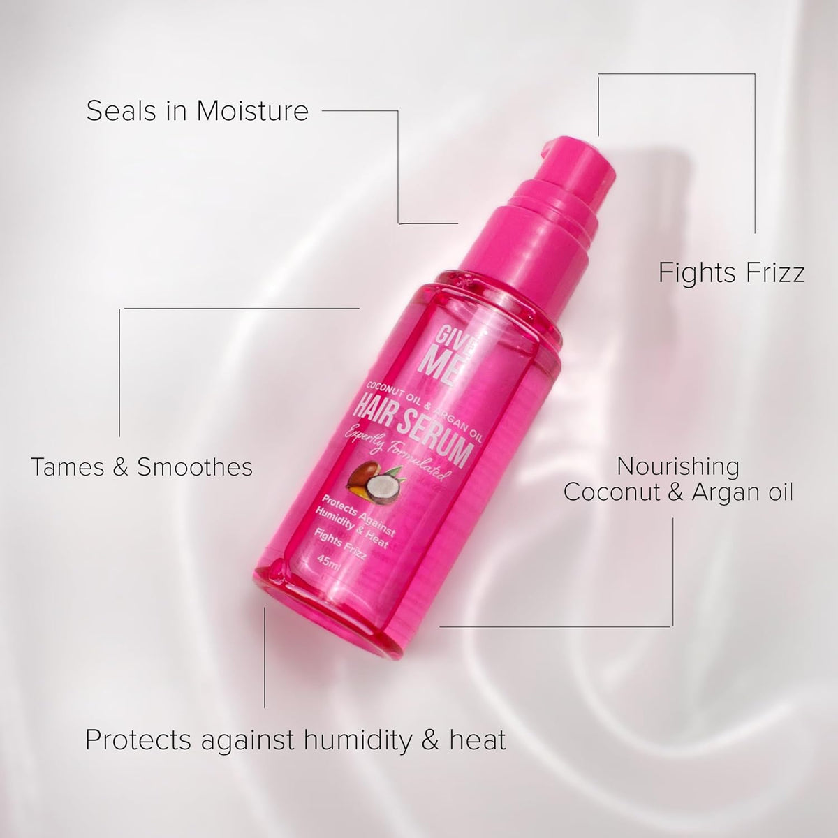 Cosmetics Hair Serum, Frizz Tamer, Seal in Moisture to Smooth, Tame & Protect, Enriched with Coconut and Argan Oil