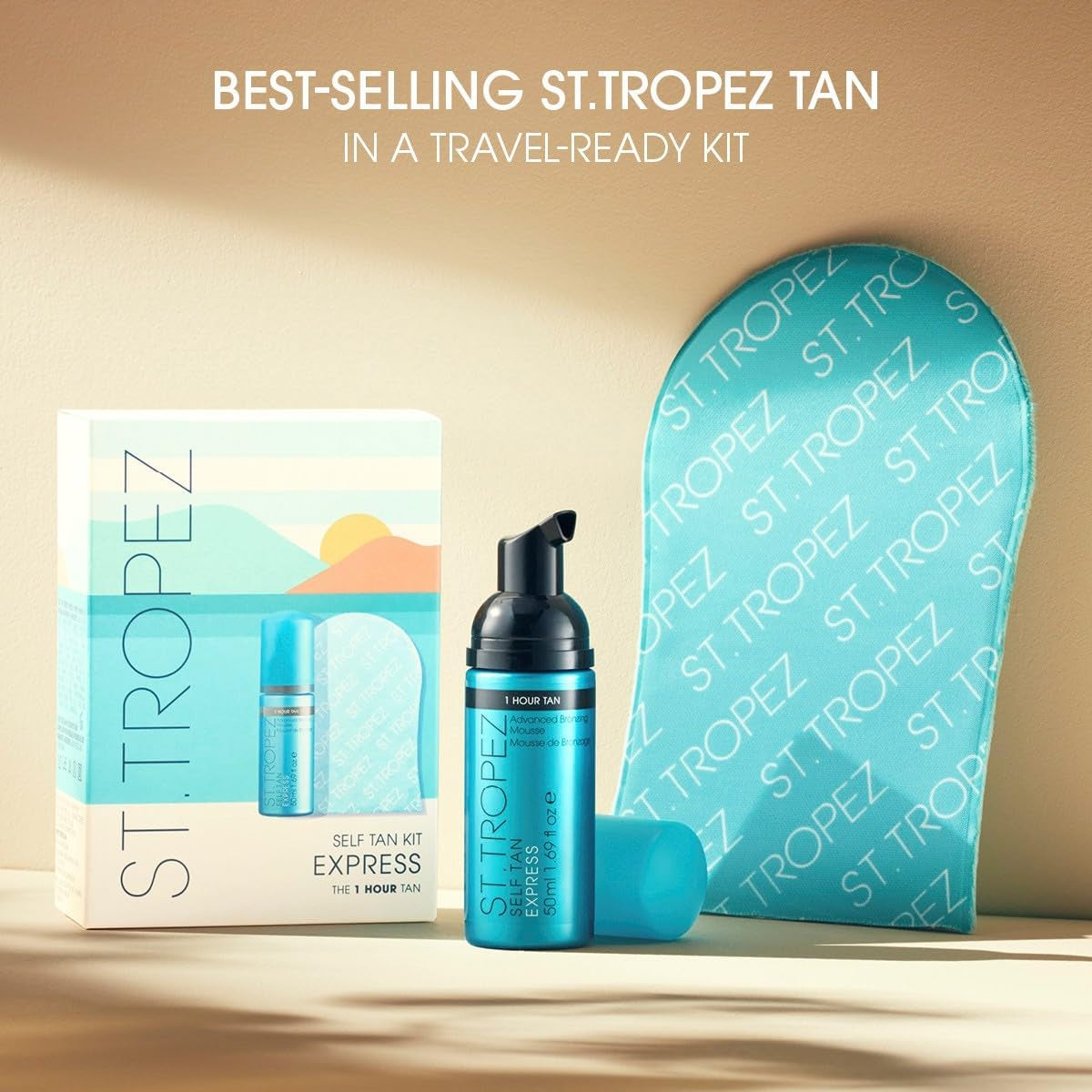 St.Tropez Self Tan Express Starter Kit, Express Mousse 50Ml, Applicator Mitt, Develops in 1-3 Hours, Streak-Free Finish, Vegan, Natural & Cruelty Free