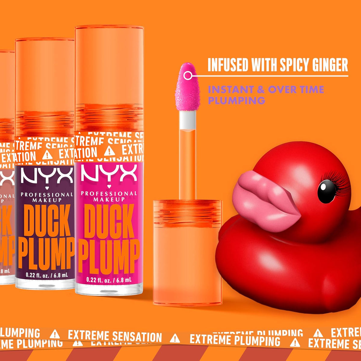 Lip Plumping Gloss Duck Plump, Shade: Brick of Time | with Spicy Ginger, Intense Colour, High Pigmentation, Extreme High Shine Finish, Vegan Formula
