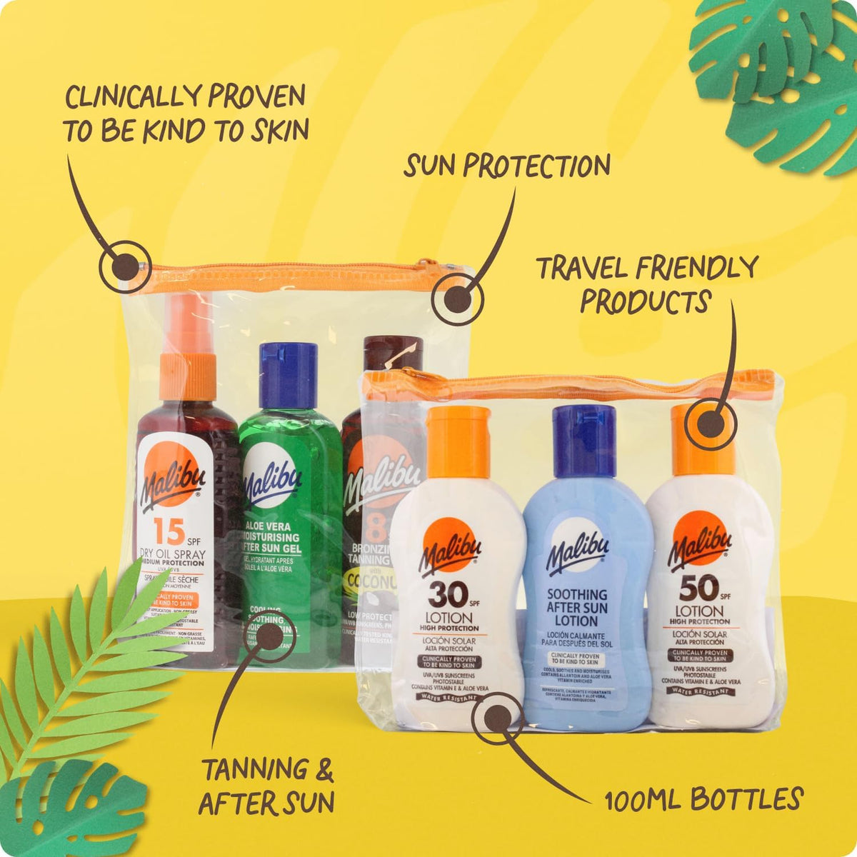 Sun Travel Tanning Essentials Set, 3 X 100Ml | SPF 15 Dry Oil Spray, SPF 8 Bronzing Oil, after Sun Gel, Water Resistant, Summer Essentials