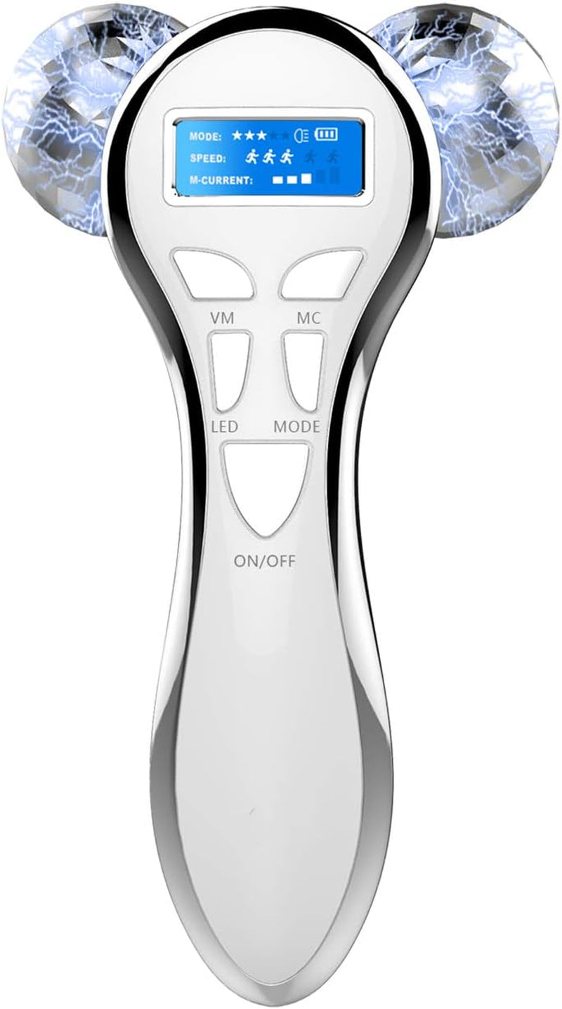 4D Microcurrent Face Massager Roller,Electric Rechargeable Face Lift Roller Arms Legs Massager for Skin Care Facial Massager Tool
