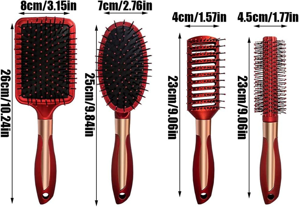 4 Pcs Hair Brush Set,Anti Static Massage Oval Comb,Detangling Brush round Vent Hair Brush,Detangling Hairbrush for Women Men and Kids