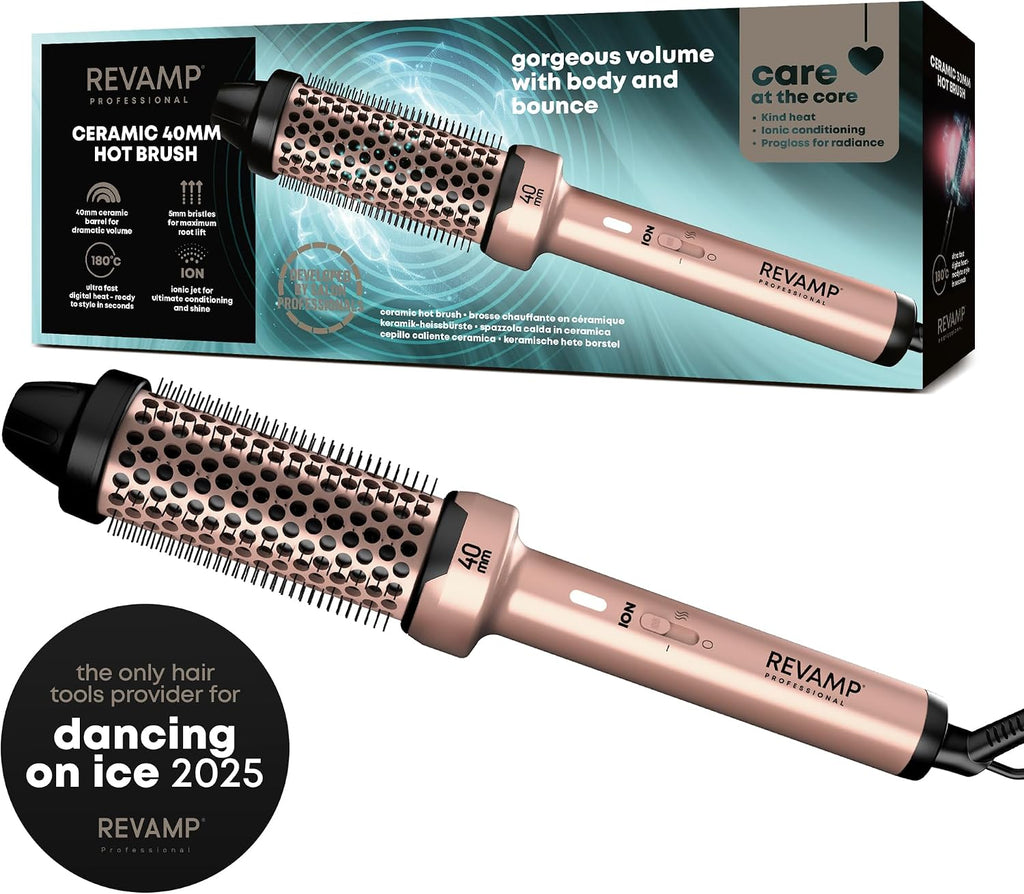 Ceramic Hot Brush Styler - Ionic, Fast Heat, Gold Edition, 40 Mm | round Barrel Heated Curling Brush, Volumising, Thermal Styling, Blowout, Waves & Bouncy Curls
