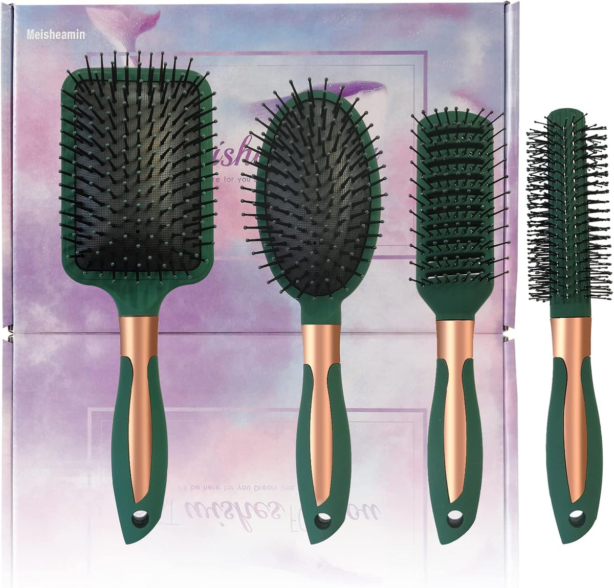 4 Pcs Hair Brush Set,Anti Static Massage Oval Comb,Detangling Brush round Brush Vent Hair Brush,Flexible Soft Pin Bristles for Long Thick Curly Wavy Dry Damaged Hair