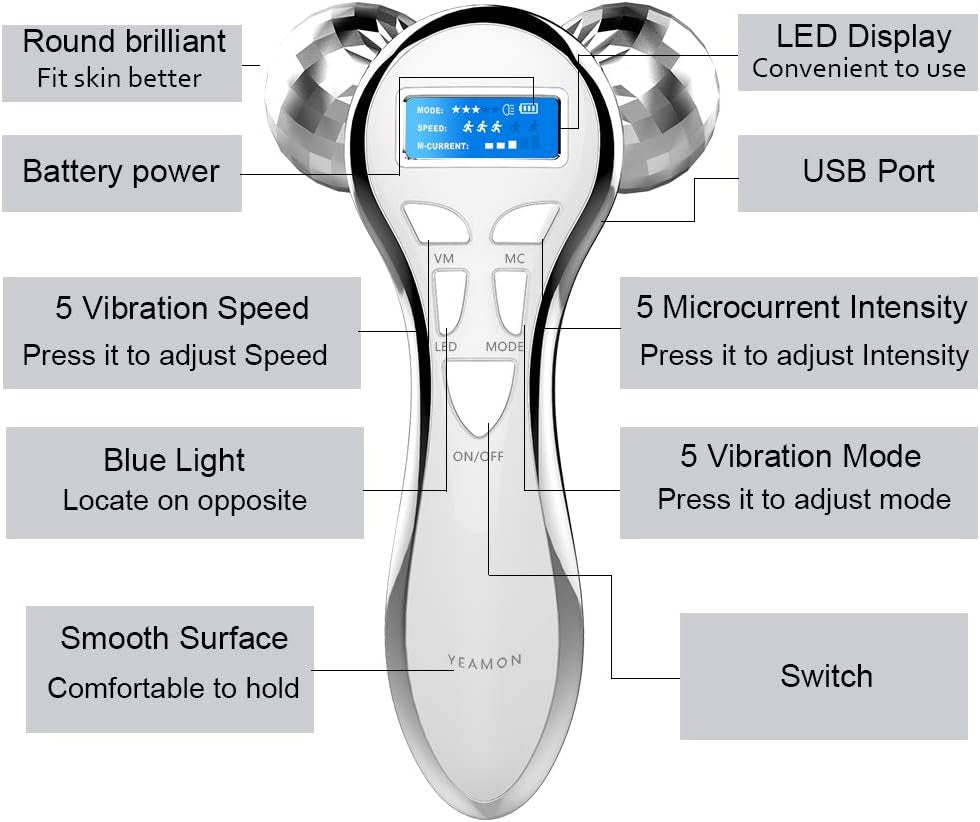 4D Microcurrent Face Massager Roller,Electric Rechargeable Face Lift Roller Arms Legs Massager for Skin Care Facial Massager Tool