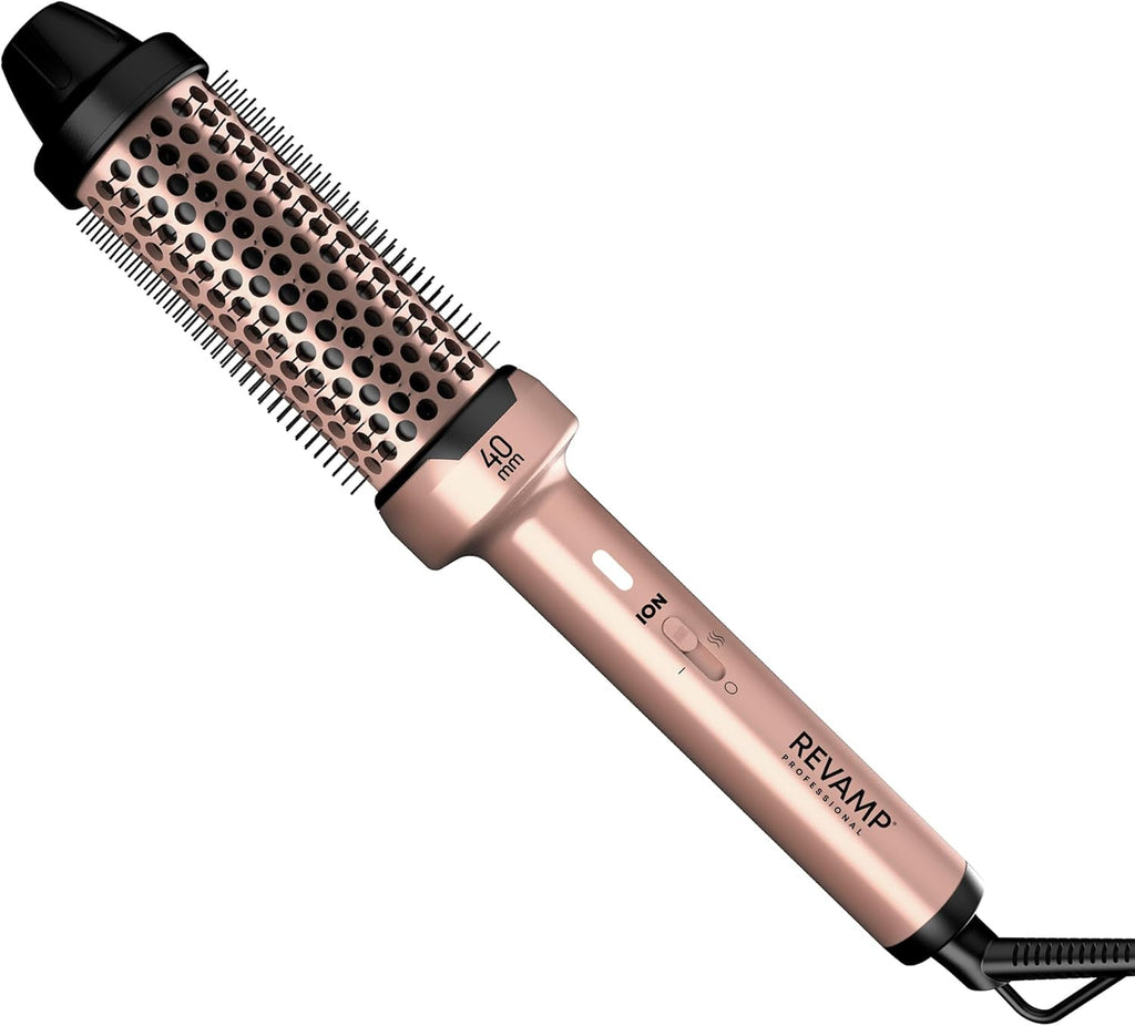 Ceramic Hot Brush Styler - Ionic, Fast Heat, Gold Edition, 40 Mm | round Barrel Heated Curling Brush, Volumising, Thermal Styling, Blowout, Waves & Bouncy Curls