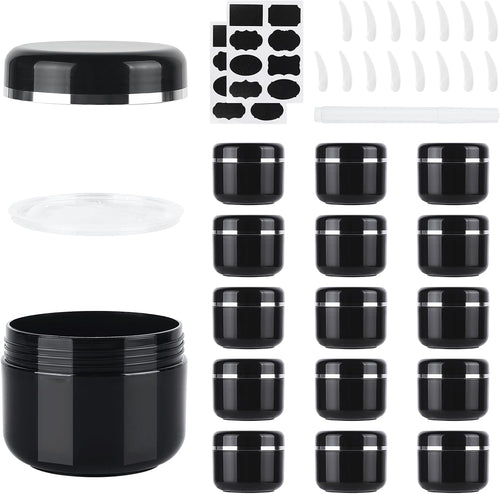 15 Pcs 50Ml Cosmetic Sample Jars, Plastic Refillable Travel Pots | Cosmetic Pots with Lids, Travel Pots for Toiletries, with Spatulas, Labels and Pen for Makeup Beauty Nails
