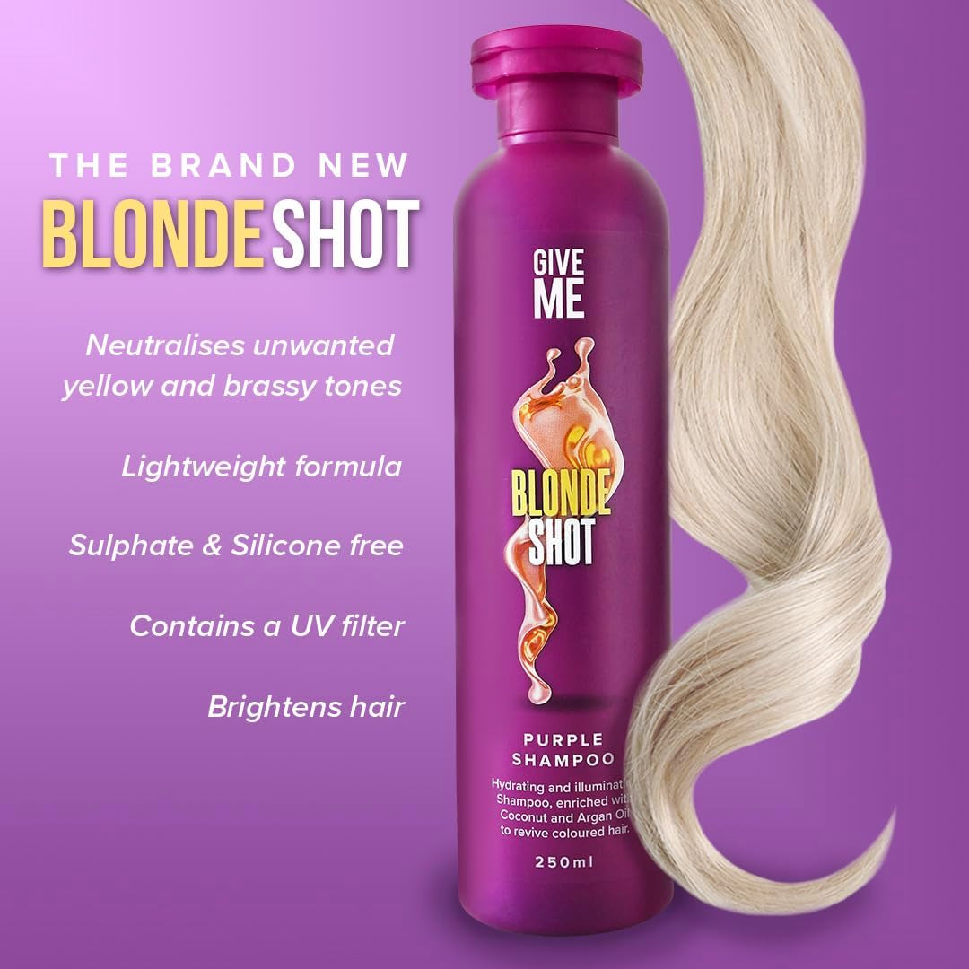 Cosmetics Purple Shampoo, Blonde Shot Enhancing Toning, No Yellow for Coloured Hair, Free from Sulphate Silicone Paraben, Enriched with Coconut and Argan Oil