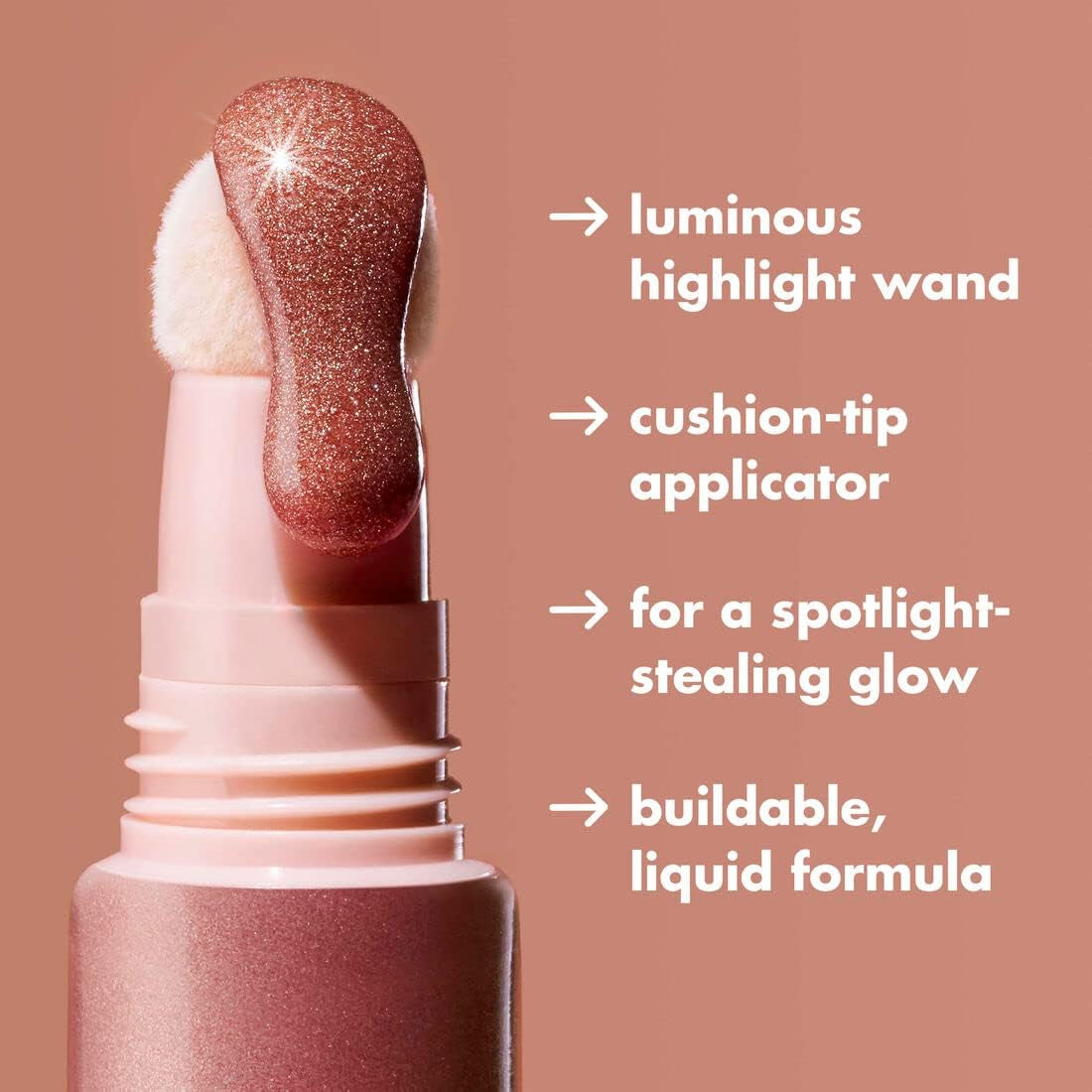 Halo Glow Highlight Beauty Wand, Liquid Highlighter Wand for Luminous, Glowing Skin, Buildable Formula, Vegan & Cruelty-Free, Rose Quartz